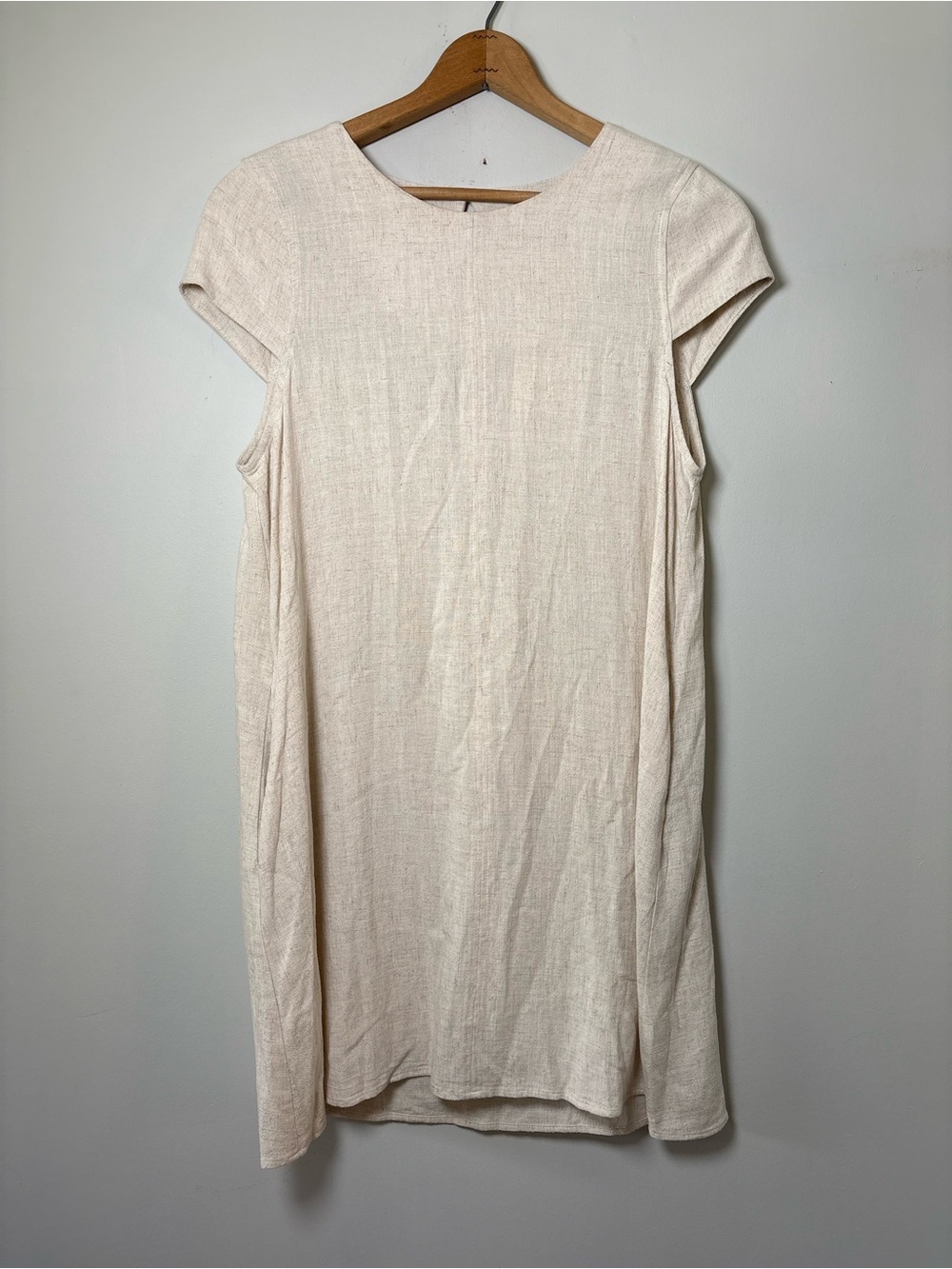 Monteau Linen Blend Tunic Shift Dress NWT Size L Neutral Coastal Minimalist Boho